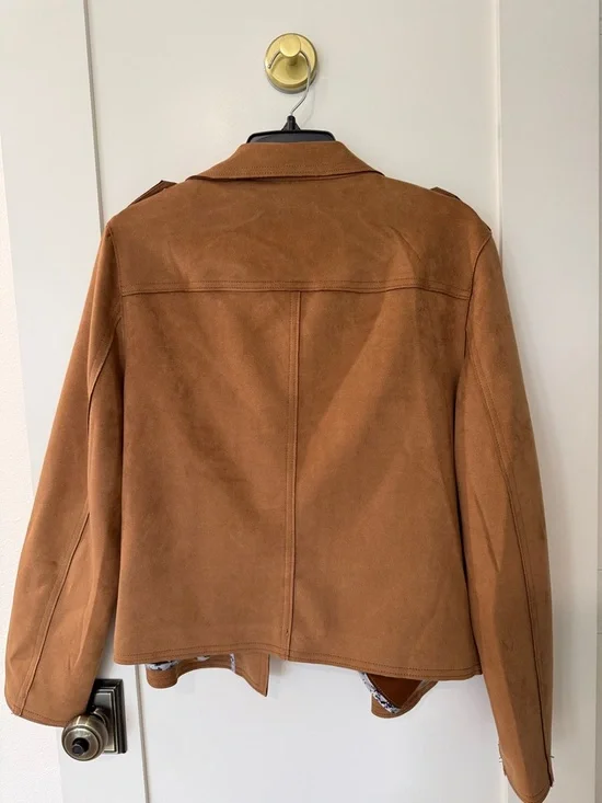 T Tahari Suede-Style Camel Brown Moto Jacket - Picture 3 of 4